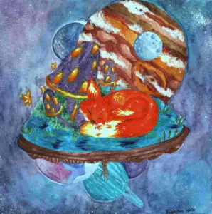 Cozy Fox Watercolor & Gouache Painting